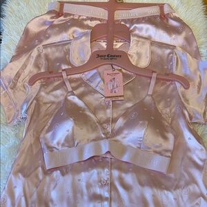 Juicy Couture Blush Pink Satin Bralette & Button-Front Pajama Set